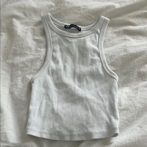 Zara White Ribbed Tank Top